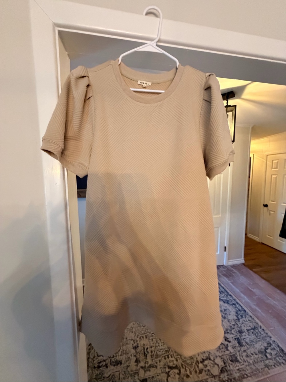 JODIFL Beige Puff Sleeve Textured Dress